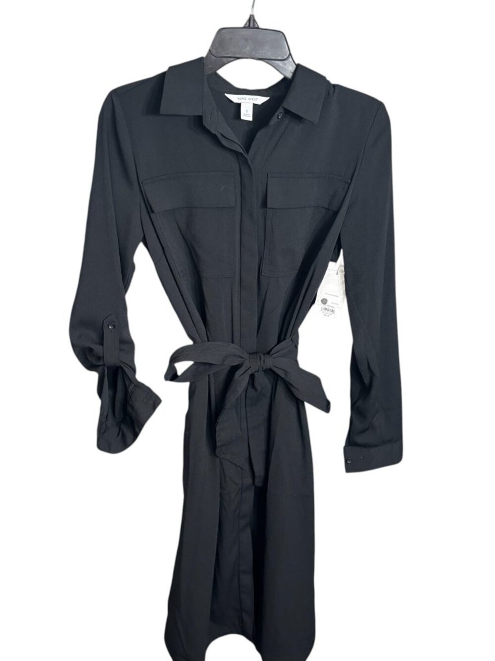 Nine West Utility Midi Shirt Dress Black Size Small NWT
